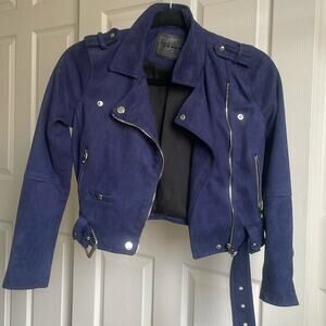 BlankNYC Kids Blue Suede Moto Jacket Medium